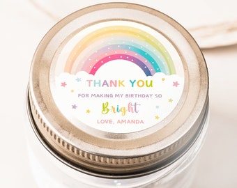 Editable Rainbow Thank You Stickers Template Rainbow Favor Sticker Rainbow Birthday Favor Sticker Girl Rainbow Birthday Party Decoration TN4