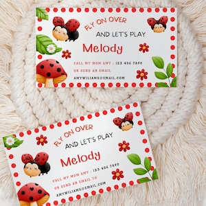 Marienkäfer Kinder Kontakt Karten Kinder Playdate Karten Mädchen in Kontakt bleiben Kinder Playdate Kartenvorlage Bleiben Sie in Touch Karten Spielen Datum Visitenkarten