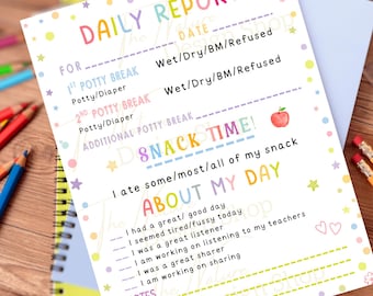 Rapport quotidien modifiable pour enseignant d'âge préscolaire Bulletin quotidien pour baby-sitter Rapport de garde d'enfants bûche de nounou pour tout-petits Modèle de rapport de garde d'enfants à télécharger