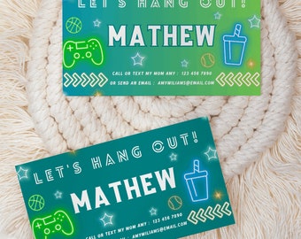 Cartes de contact Cartes Playdate pour enfants Gardez le contact pour les enfants Modèle de carte Playdate Cartes Restez en contact Cartes de visite pour garçons Play date