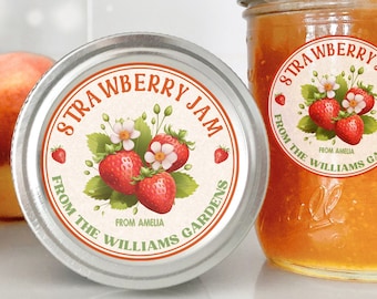 Bearbeitbare Erdbeermarmeladen-Aufkleber, Erdbeermarmeladenglas-Etiketten, Erdbeer-Gastgeschenke-Aufkleber-Vorlage, Etiketten für selbstgemachte Erdbeermarmelade, individuell gestaltbar