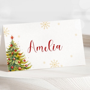 Modello modificabile per etichetta con nome di Natale Etichetta con nome di Natale Biglietto con nome Segnaposto di Natale Etichetta per cibo per cena di Natale Download digitale