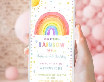 Invitation d'anniversaire arc-en-ciel modifiable Invitation électronique fille arc-en-ciel Invitation d'anniversaire arc-en-ciel Invitation d'anniversaire numérique colorée TN4