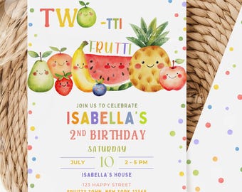 Editable Twotti Frutti Birthday Invitation Two-tti Frutti Invitation Second Birthday Girl Boy Birthday Fruits Invite Party Invitation Summer