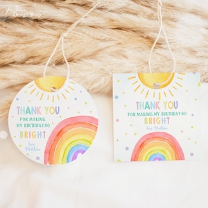 Étiquette de cadeau modifiable arc-en-ciel Merci étiquette arc-en-ciel anniversaire étiquette de faveur fille arc-en-ciel décoration de fête d'anniversaire arc-en-ciel Merci Sticker TN4