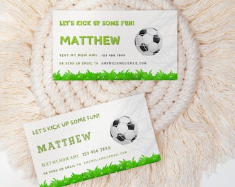 Contactkaarten voor kinderen voor jongens Contact houden voor kinderen Kaarten voor contact houden Kaartsjabloon voor kamp speelafspraakje Voetbal Blijf in contact Jongens Visitekaartjes