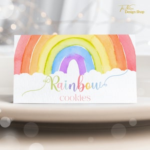 Bearbeitbar Regenbogen Food Label Zeltkarte Regenbogen Namensschild Regenbogen Tischkarte Regenbogen Geburtstagszelt Karte Regenbogen Party Food Label TN4