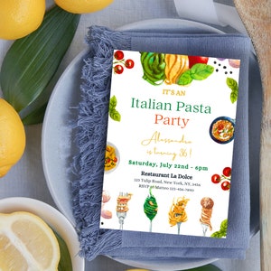 Editable Italian Birthday Party Italian Invitation Pasta Party Invitation Adults Dinner Party Invitation Italian Themed Invitation