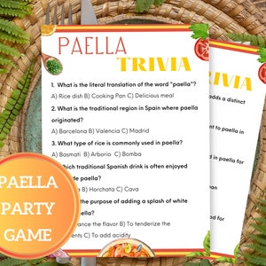 Paella Party Trivia Game Paella Party Favors Fiesta Paella Dinner Spanish Themed Party Mediterranean Bridal Shower Games I Do BBQ Games