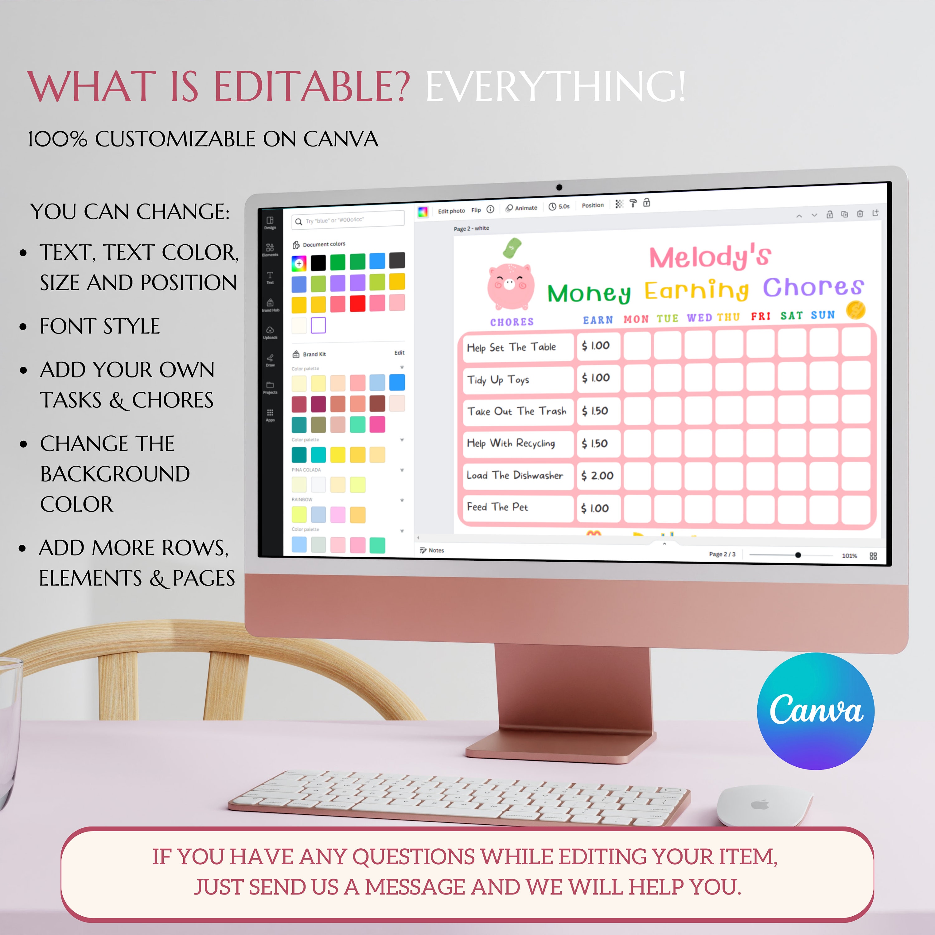 Kids Money Chart Kids Pocket Money Chart Earn Money Chore Chart for