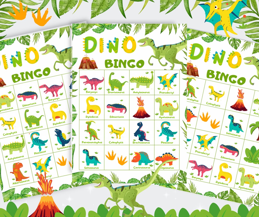 Dinosaur Bingo Game Kids Dinosaur Birthday Party Game With Dinosaurs