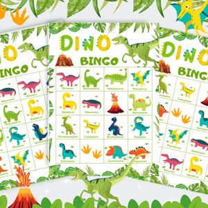 Gioco di bingo con dinosauri Gioco di festa di compleanno di dinosauri per bambini con attività di festa di dinosauri Gioco di dinosauri per bambini con Dino Party Dino Party Dino Bingo