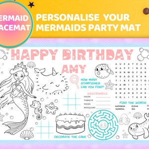 Sirenas fiesta mantel niños cumpleaños mantel sirena cumpleaños personalizado sirenas mantel personalizado bajo el mar actividad océano juego