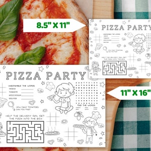 Peut inclure: Deux sets de table d'activit&eacute;s imprimables en noir et blanc avec des mots crois&eacute;s, des labyrinthes et des puzzles sur le th&egrave;me de la pizza. Les sets de table mesurent 8,5 pouces par 11 pouces et 11 pouces par 16 pouces.