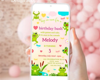 Invitation d’anniversaire de grenouille Invitation de fête de grenouille Invitations de grenouille Toadally Awesome Evite 1er anniversaire Fille 3e anniversaire Thèmes Invitation 06