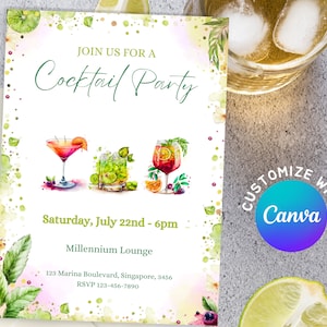 Editable Cocktail Birthday Party Invitation Cocktail Tropical Invite Summer Party Invitation Business Event Mixology Class Invitation Drinks