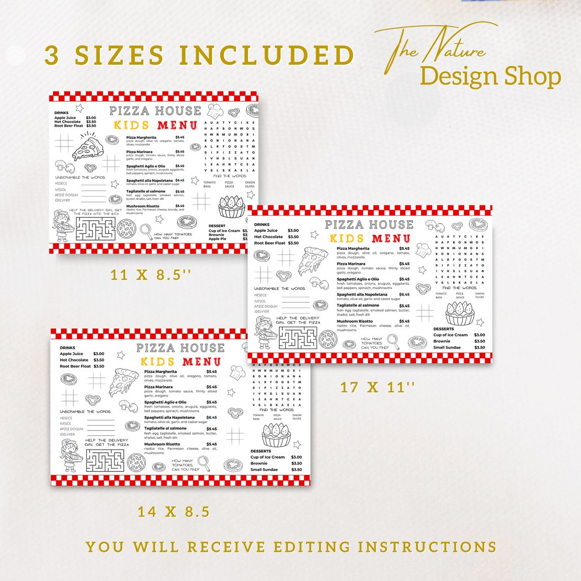 Kids Pizza Menu Template Restaurant Menu Template Editable Kids Menu ...