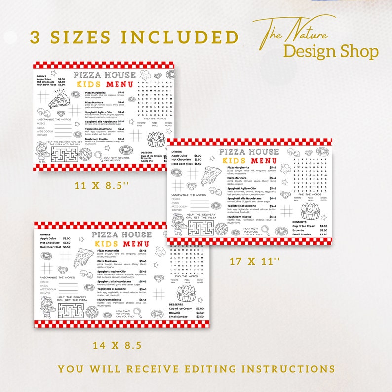 Kids Pizza Menu Template Restaurant Menu Template Editable Kids Menu ...