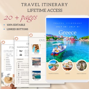 Plantilla de itinerario de viaje Planificador de viajes Canva Planificador de vacaciones digital Planificador de itinerario editable de vacaciones Planificador de luna de miel moderno digital