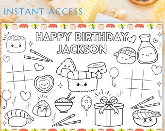 Set de table fête sushis activité de coloriage de sushi napperon jeux d'anniversaire sushis activité cadeaux japonais pour enfants coloriage de sushi nourriture kawaii