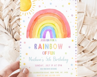 Invitation d'anniversaire arc-en-ciel modifiable Invitation d'anniversaire arc-en-ciel fille Invitation d'anniversaire arc-en-ciel garçon Invitation de fête d'anniversaire arc-en-ciel Invitation d'anniversaire colorée TN4