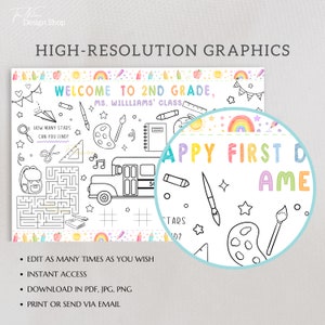 Editable Back to School Activity Placemat First Day of School Worksheet ...