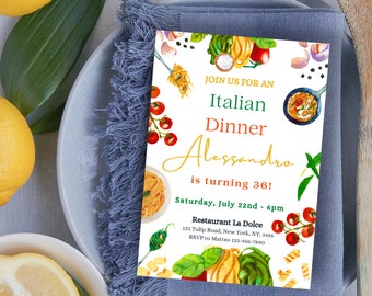 Invitation de fête d'anniversaire italienne modifiable, invitation à une fête de pâtes, invitation italienne, invitation à dîner pour adultes, invitation sur le thème de l'italien