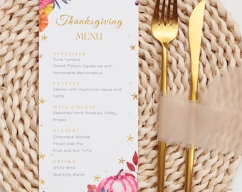 Thanksgiving Menu Template Thanksgiving Menu Card Thanksgiving Menu Flyer Autumn Menu Card Pumpkin Menu Thanksgiving Table Setting TN3