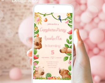 Capybara Birthday Invitation Editable Capybara Party Invite Capybara Invitation Girl Birthday Invitation Capy Birthday Download 02