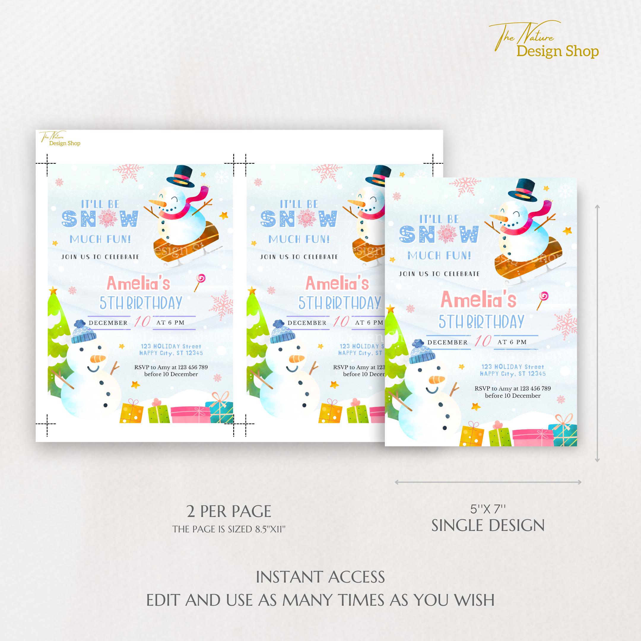 Editable Winter Birthday Invitation Snowman Birthday Party Invitation ...