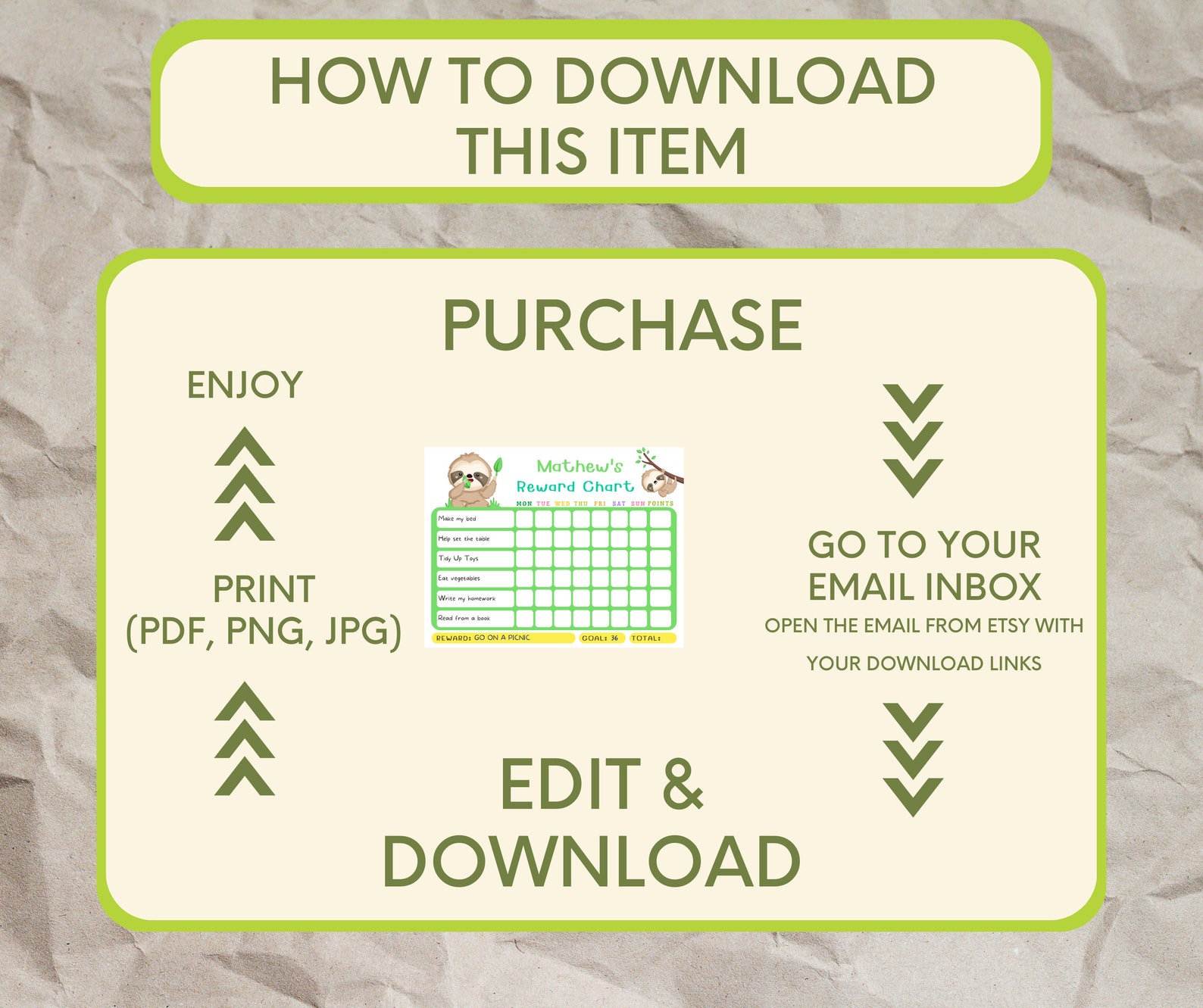 Sloth Rarity Chart Editable Sloth Reward Chart for Kids Daily Routine Chart Boys Chore ...