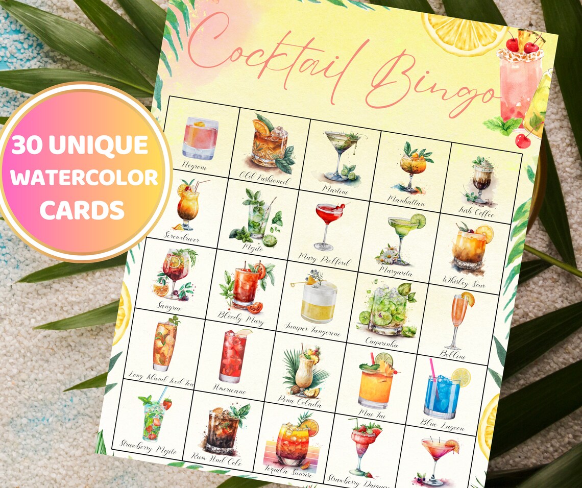 Cocktail Bingo Party Game Cocktail Game Bachelorette Party Game ...