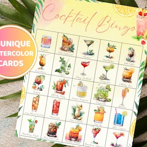 Cocktail Bingo Party Game Cocktail Game Bachelorette Party Game Bachelorette Bingo Cocktail Printable Beverages Game New Years Game