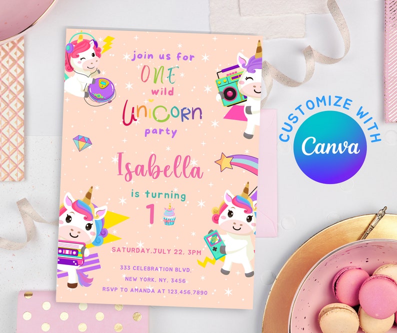 Editable Unicorn Birthday Invitation Unicorn Party Invite - Etsy
