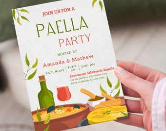 Invito alla paella Invito alla festa alla paella Invito alla festa alla paella Inviti per una festa spagnola Invito per una festa di addio al nubilato mediterraneo