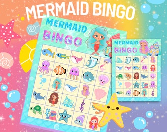 Mermaid Bingo Game Kids Mermaid Birthday Party Game With Mermaids Party Activities Mermaid Girls Party Game Ocean Party Bingo Mermaids