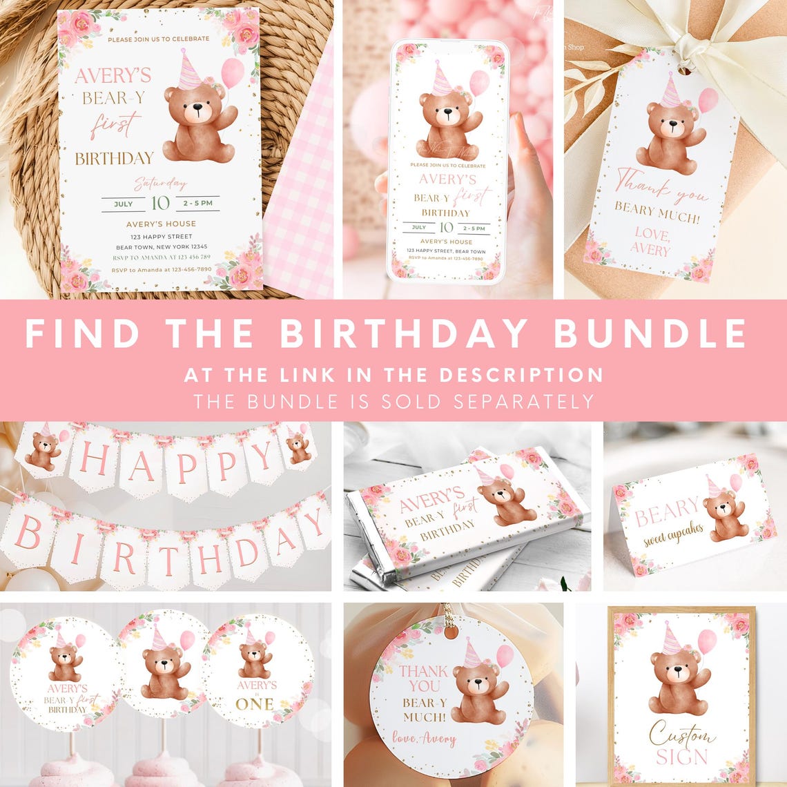 Beary First Birthday Party Decorations Teddy Bear Happy Birthday Banner ...
