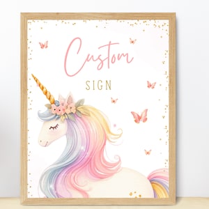 Editable Unicorn Custom Sign Magical Unicorn Birthday Sign Decor Unicorn Party Favor Sign Butterflies Unicorn 5th Birthday Girl Sign TN10