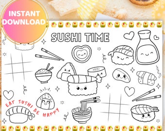 Sushi Party Napperon Sushi Coloriage Activité Napperon Sushi Anniversaire Jeux Japonais Party Favors Activité Enfants Sushi Coloriage Kawaii Nourriture