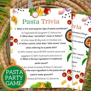Pasta Trivia Game Pasta Party Favors Pasta Party Games Pasta Birthday Party Pasta Dinner Party Italian Theme Favors Pasta Party Decorations