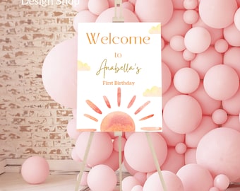 EDITABLE Letrero de Bienvenida Primer Viaje Alrededor del Sol Decoraciones de Cumpleaños 1er Viaje Alrededor del Sol Banner Primer Cumpleaños Letrero de Bienvenida Sol Silenciado 03