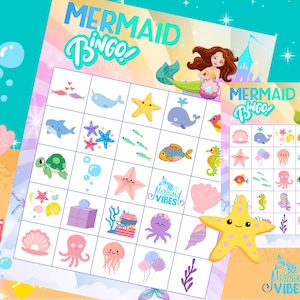 Mermaid Bingo Game Kids Mermaid Birthday Party Game Mermaids Party Activities Girls Party Game Under The Sea Party Girls Birthday Games