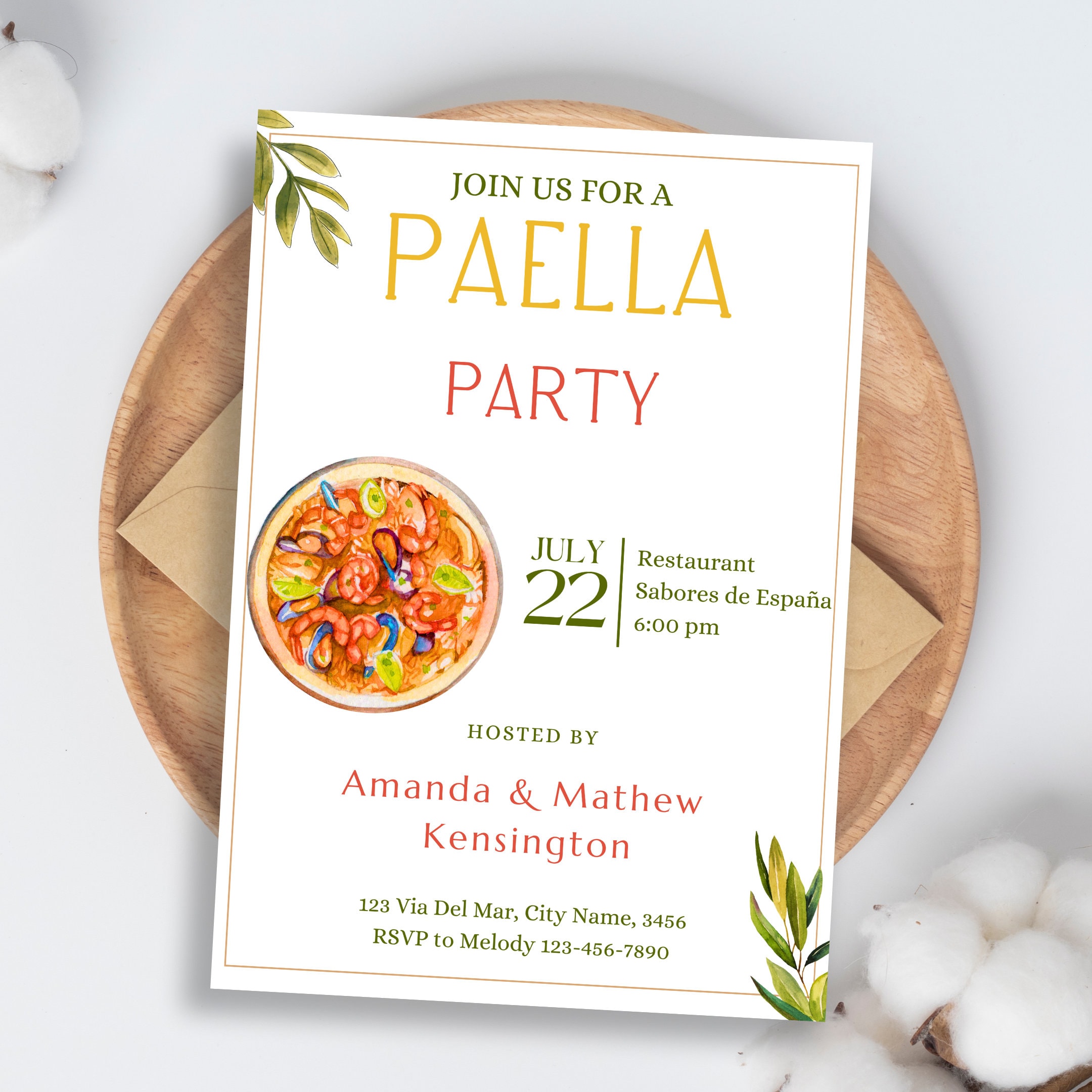 Paella Invitation Paella Party Invitation Paella Party Invite Spanish