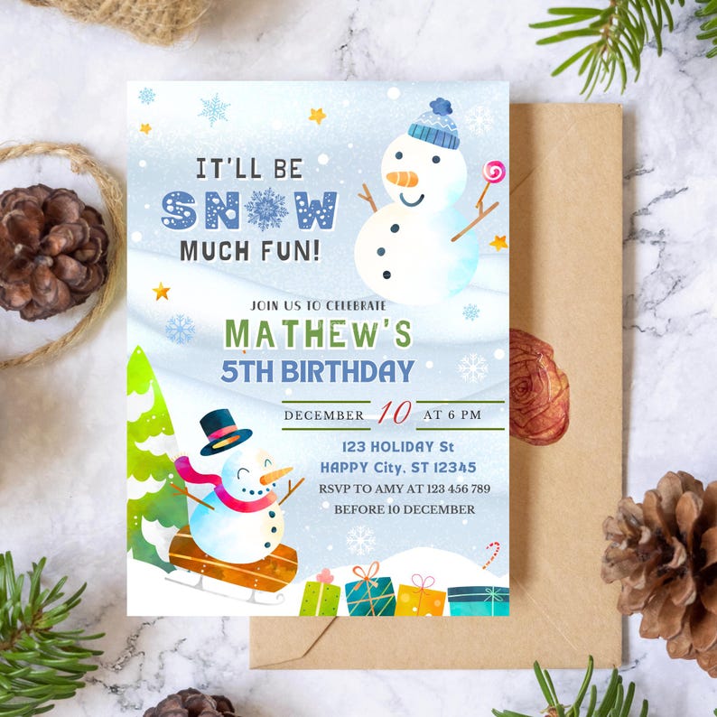 Editable Winter Birthday Invitation Snowman Birthday Party Invitation ...