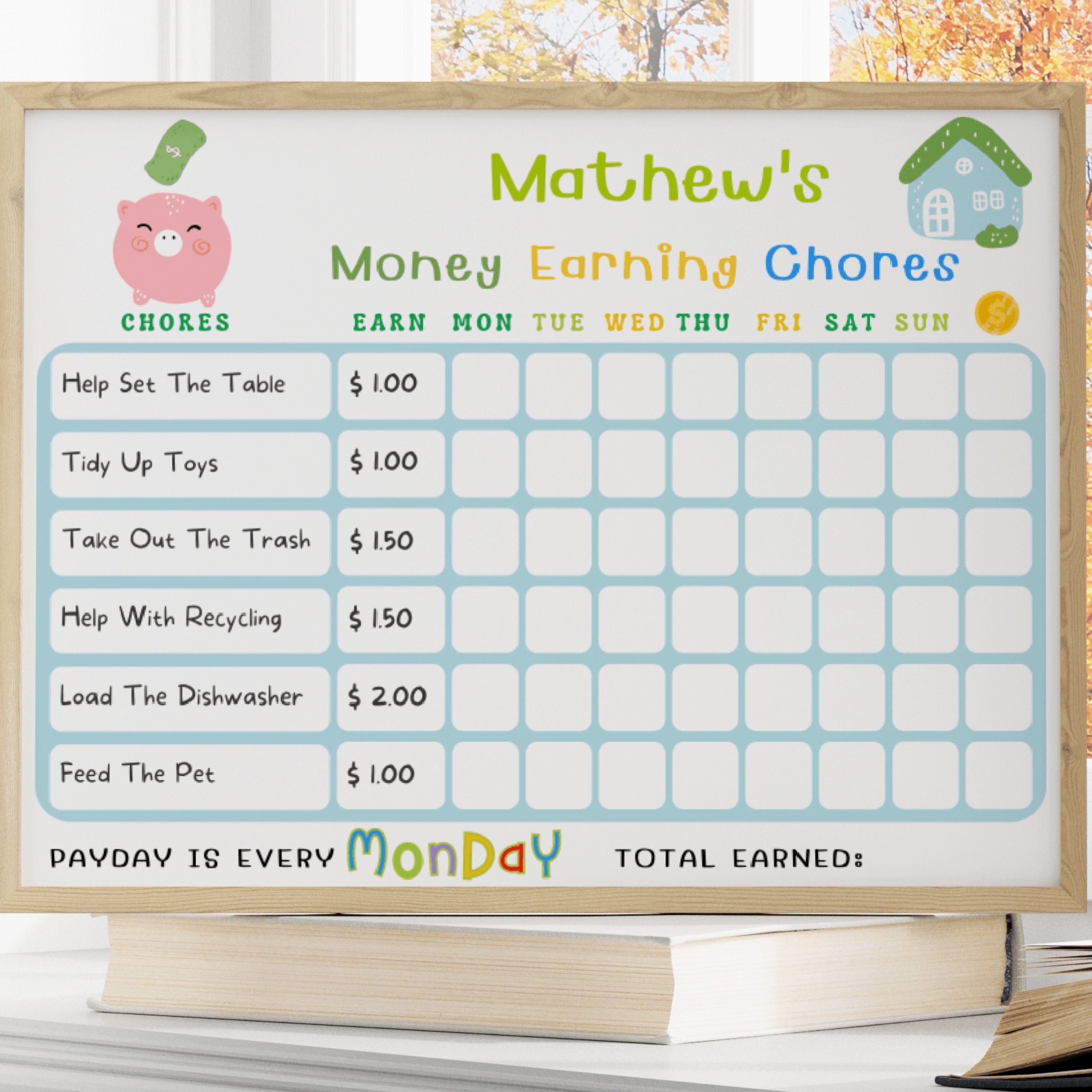 Kids Money Chart Kids Pocket Money Chart Chore Chart Kids Earn Money