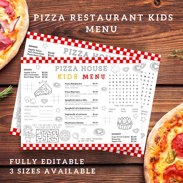 Kids Pizza Menu Template Restaurant Menu Template Editable Kids Menu Template Pizza Restaurant Menu Design Pizza Coloring Placemat Menu