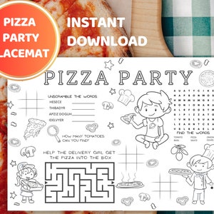 Pizza Birthday Placemat Kids Birthday Game Pizza Party Activity Birthday Party Decoration Kids Pizza Party Games Pizza Kids Party Coloring