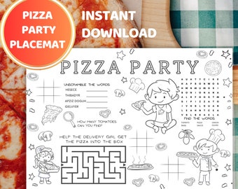 Pizza Birthday Placemat Kids Birthday Game Pizza Party Activity Birthday Party Decoration Kids Pizza Party Games Pizza Kids Party Coloring
