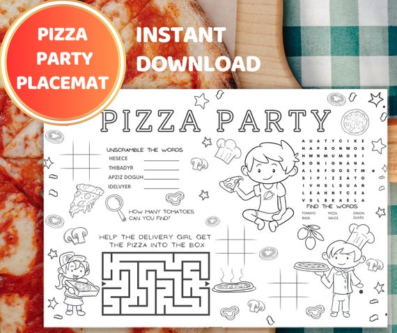 Pizza Birthday Placemat Kids Birthday Game Pizza Party Activity Birthday Party Decoration Kids Pizza Party Games Pizza Kids Party Coloring