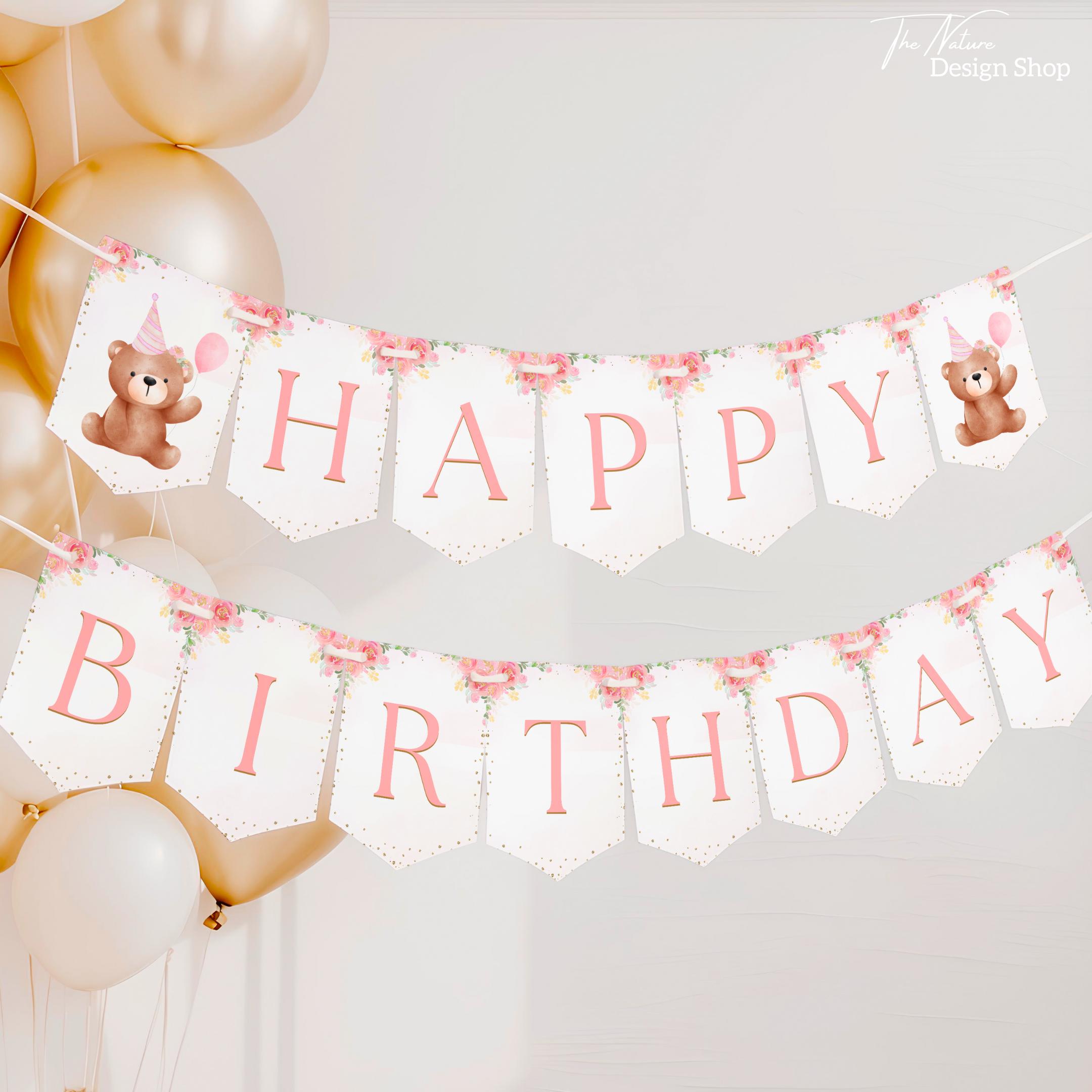 Happy Birthday Banner Bear Birthday Banner Beary First Birthday Party ...